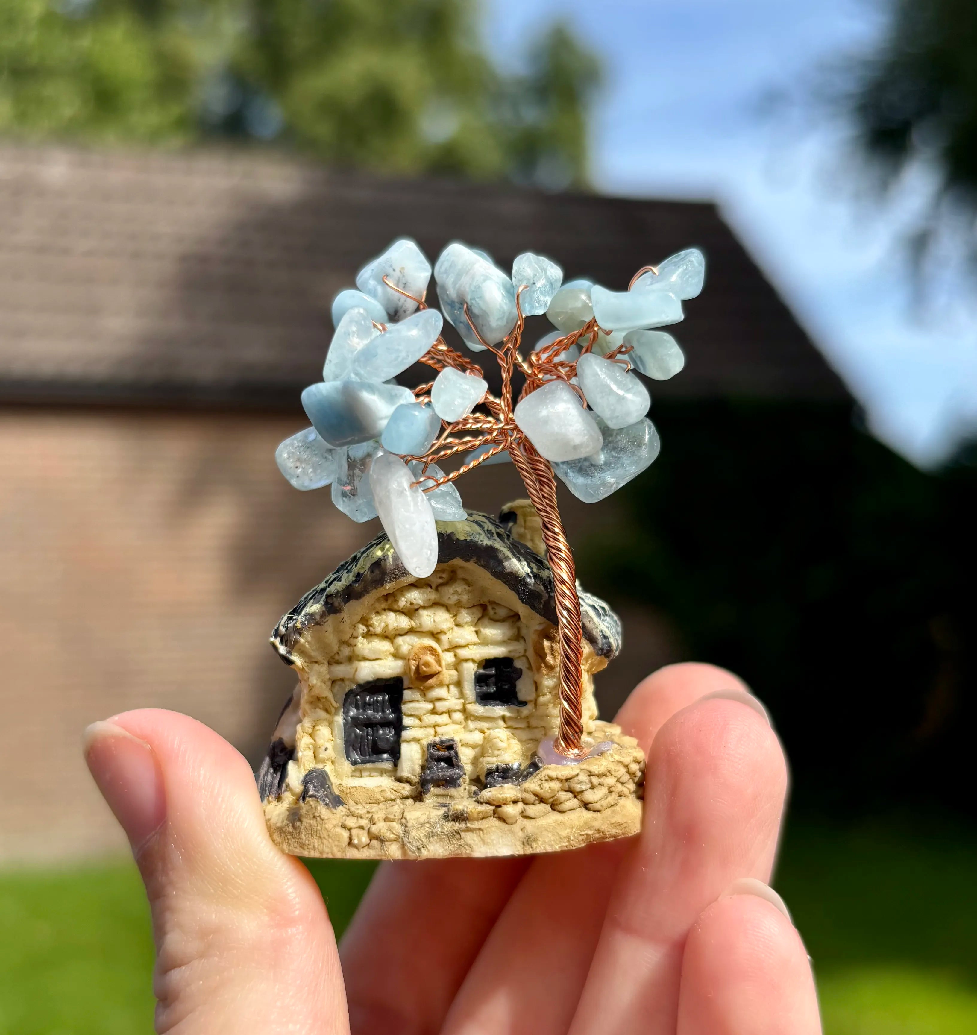 Huisje met aquamarijn boom